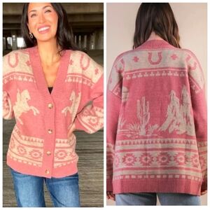 Stylish Pink Western Cardigan Sweater